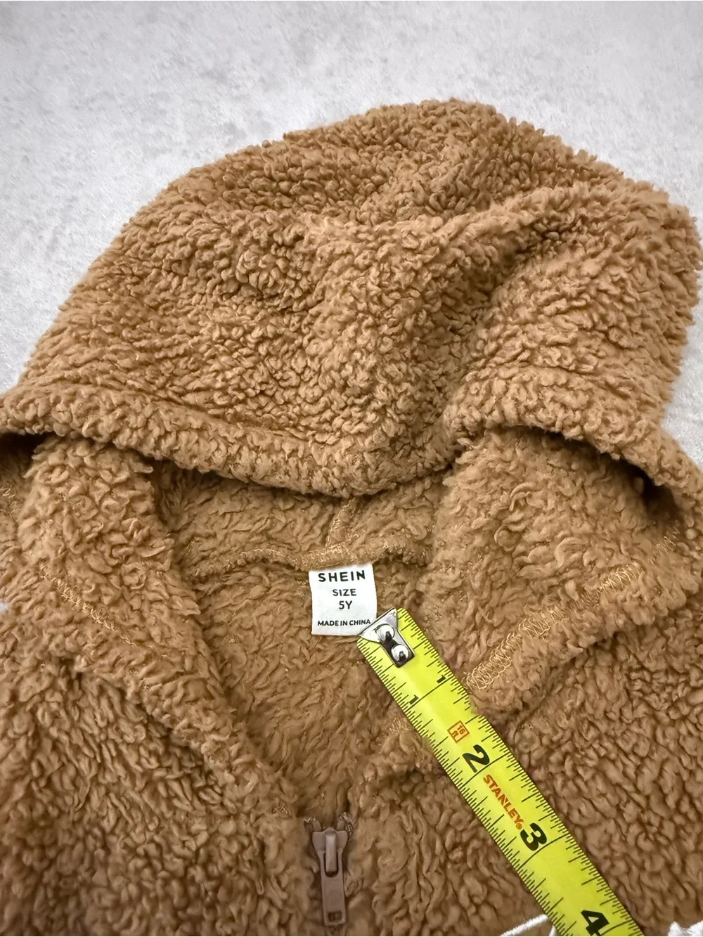 SHEIN Girls Teddy Fleece Hoodie Size 5Y Brown Sherpa Pullover Hooded Sweatshirt